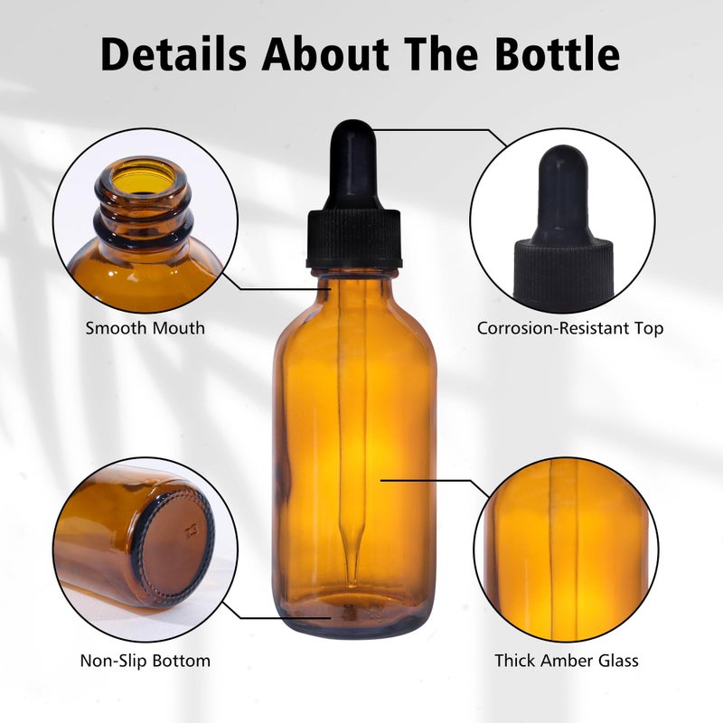 Comrzor 48 Pack 2Oz Amber Glass Bottles With Glass Eye Droppers For Essential Oils  Perfumes & Lab Chemicals (Brush  Funnels  2 Extra Droppers  54 Pieces Labels & 30Ml Measuring Cup Included) - Image 2