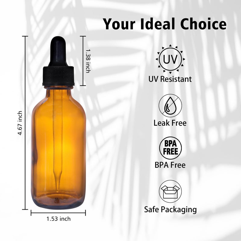 Comrzor 48 Pack 2Oz Amber Glass Bottles With Glass Eye Droppers For Essential Oils  Perfumes & Lab Chemicals (Brush  Funnels  2 Extra Droppers  54 Pieces Labels & 30Ml Measuring Cup Included) - Image 3