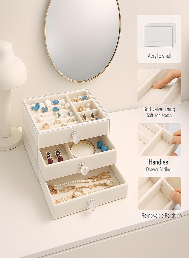 HOMICKER Earring Holder Organizer, Acrylic Jewelry Box with 3 Drawers, Earring Storage Box for Earrings, Rings, Necklaces, Bracelets, Jewelry Organizer and Storage for Women, Velvet Trays, IDEAL Gift - Image 4