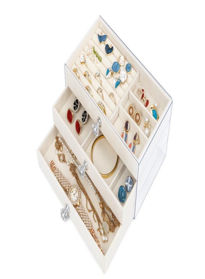 HOMICKER Earring Holder Organizer, Acrylic Jewelry Box with 3 Drawers, Earring Storage Box for Earrings, Rings, Necklaces, Bracelets, Jewelry Organizer and Storage for Women, Velvet Trays, IDEAL Gift - Image 1