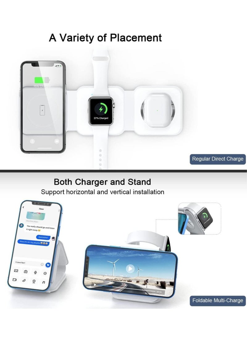 3 in 1 Wireless Charger,Magnetic Foldable Charging Station,Fast Wireless Charging Pad (WHITE) - Image 3