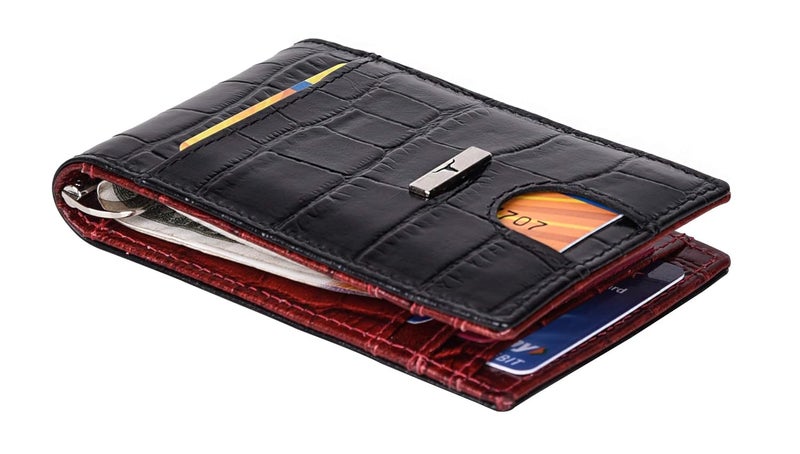 URBANFOREST Eddy Printed Black/Dark Red Money Clip Leather Wallet for Men - Image 3