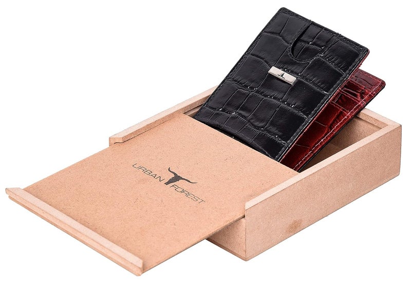 URBANFOREST Eddy Printed Black/Dark Red Money Clip Leather Wallet for Men - Image 2