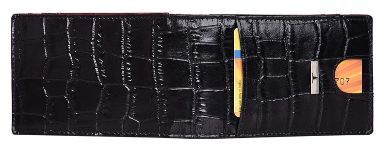 URBANFOREST Eddy Printed Black/Dark Red Money Clip Leather Wallet for Men - Image 5