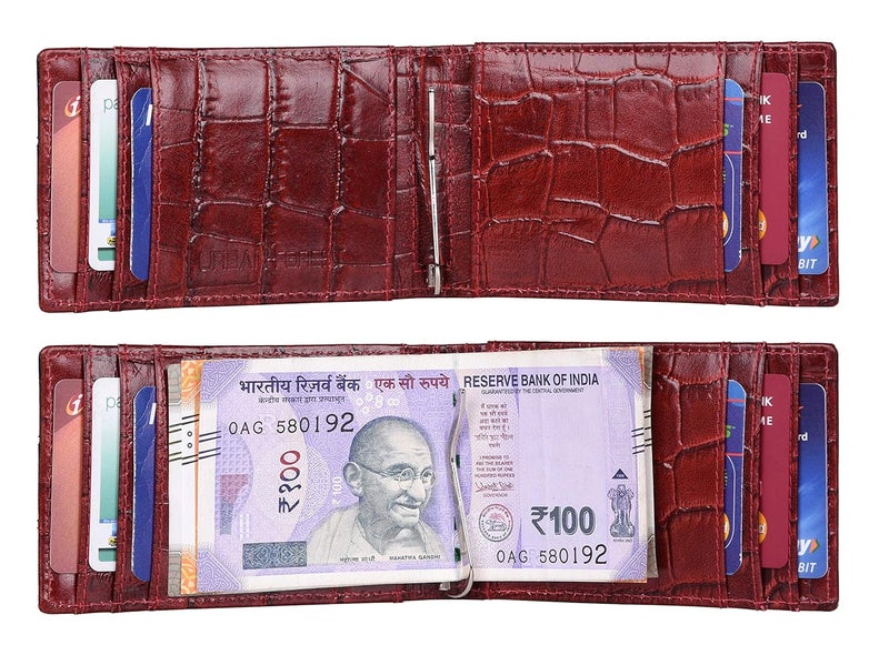 URBANFOREST Eddy Printed Black/Dark Red Money Clip Leather Wallet for Men - Image 4