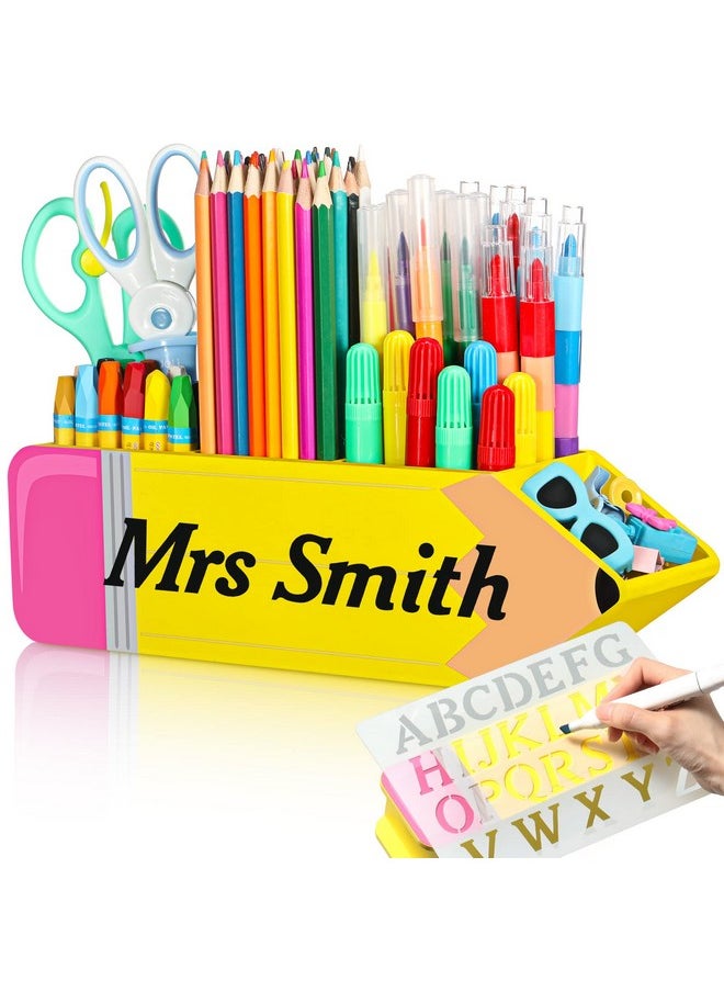 Containlol - Christmas Teacher Appreciation Gifts Teacher Name Diy Pencil Holder Pencil Shape Pencil Organizer Teacher Birthday Supplies For Women Men Desk Sign School Office Decor - Image 1