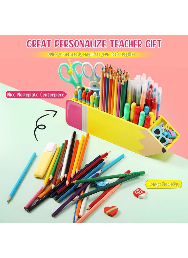 Containlol - Christmas Teacher Appreciation Gifts Teacher Name Diy Pencil Holder Pencil Shape Pencil Organizer Teacher Birthday Supplies For Women Men Desk Sign School Office Decor - Image 1