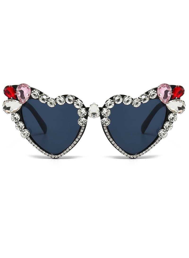 SYOSI Heart Shaped Eyewear Trendy Rhinestone Love Heart Sunglasses UV400 Lens Retro Style High Quality Material Suitable for Various Occasions Party Glasses Fancy SunGlasses for Men Women - Image 2