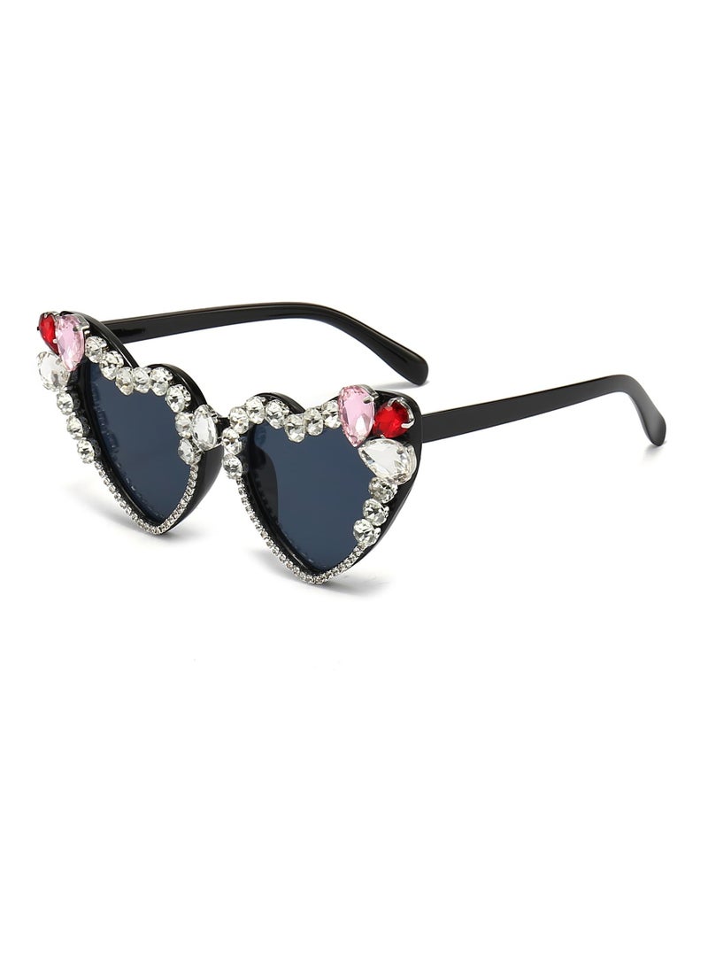 SYOSI Heart Shaped Eyewear Trendy Rhinestone Love Heart Sunglasses UV400 Lens Retro Style High Quality Material Suitable for Various Occasions Party Glasses Fancy SunGlasses for Men Women - Image 1