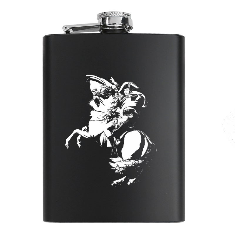 8 oz black stainless steel hip flask bottle celebrity idol souvenir gift elvis lennon jackson guevara Napoleon 