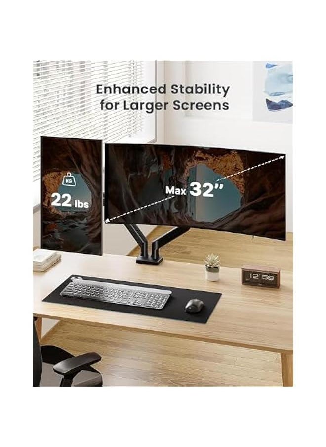 HOOKOR Adjustable Dual Monitor Mount up to 32 inches Screen, Max 19.8 lbs Each Arm, Sturdy Steel Dual Monitor Arm with 180° Swivel, Tilt, 360° Rotation for Home Office, VESA 75/100mm (Black)  - Image 2