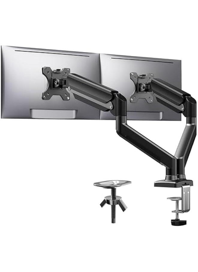 HOOKOR Adjustable Dual Monitor Mount up to 32 inches Screen, Max 19.8 lbs Each Arm, Sturdy Steel Dual Monitor Arm with 180° Swivel, Tilt, 360° Rotation for Home Office, VESA 75/100mm (Black)  - Image 1