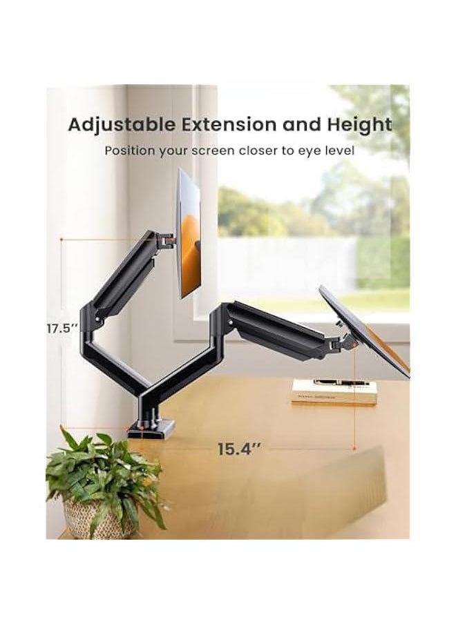 HOOKOR Adjustable Dual Monitor Mount up to 32 inches Screen, Max 19.8 lbs Each Arm, Sturdy Steel Dual Monitor Arm with 180° Swivel, Tilt, 360° Rotation for Home Office, VESA 75/100mm (Black)  - Image 5