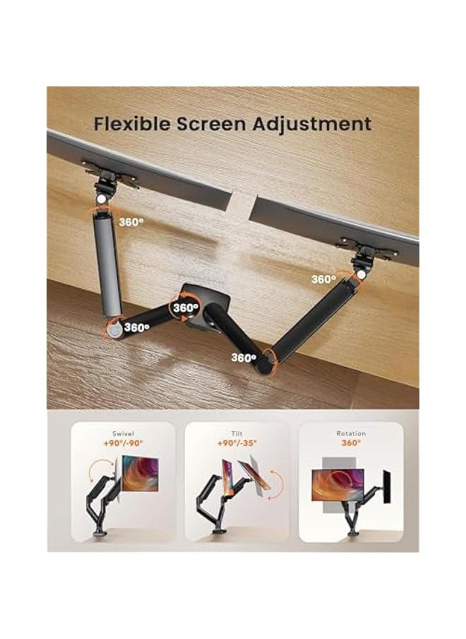 HOOKOR Adjustable Dual Monitor Mount up to 32 inches Screen, Max 19.8 lbs Each Arm, Sturdy Steel Dual Monitor Arm with 180° Swivel, Tilt, 360° Rotation for Home Office, VESA 75/100mm (Black)  - Image 4
