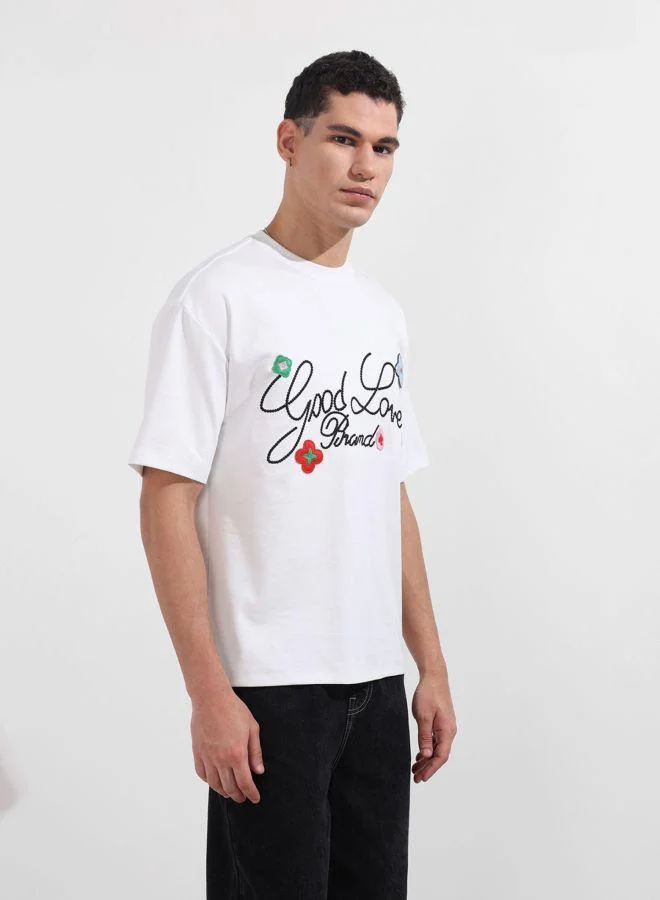 The Indian Garage Co Men Relaxed Fit Embroidered Crew Neck Half Sleeves T-Shirt
