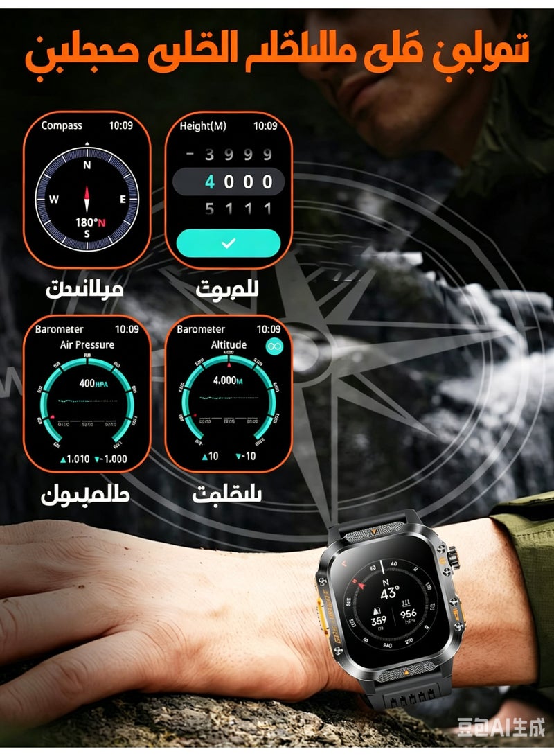 ساعة ذكية بشاشة AMOLED HD مقاس 2.01 بوصة مع مكالمات بلوتوث ونظام تحديد المواقع GPS ومقاومة للماء IP68 - Image 4