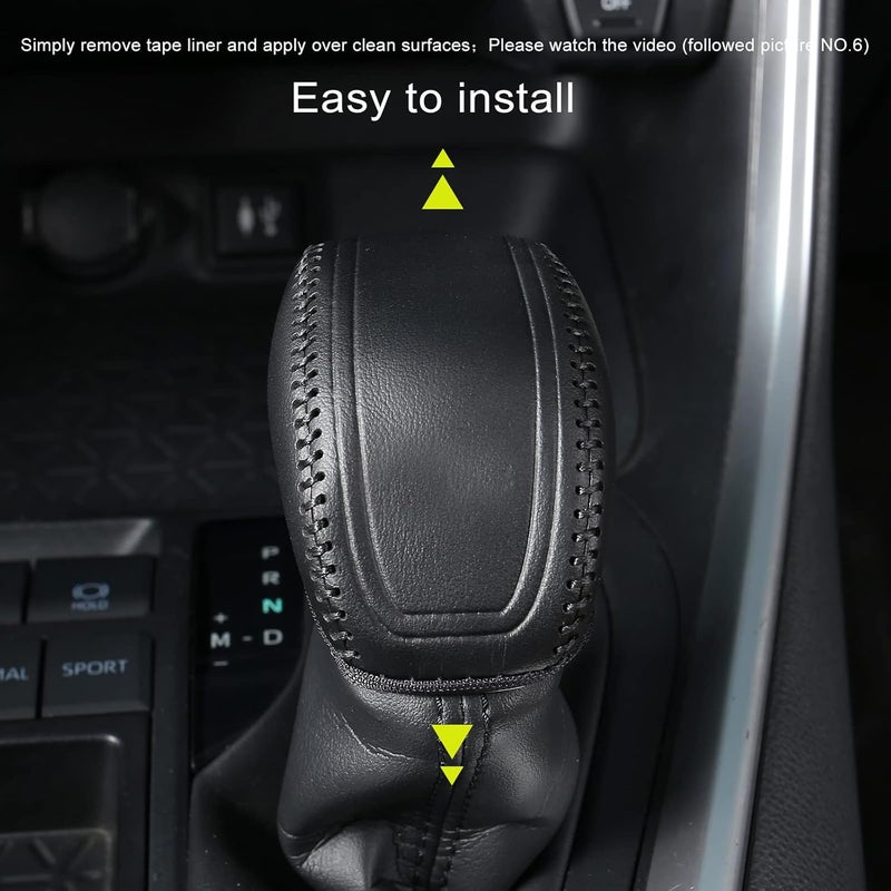 YAKANEY لـ Toyota RAV4 2019-2025 غطاء مقبض ناقل الحركة، زخرفة ناقل الحركة الداخلية الواقية من الجلد الأصلي لـ Toyota Highlander 2020-2025 - زخرفة سوداء - Image 4