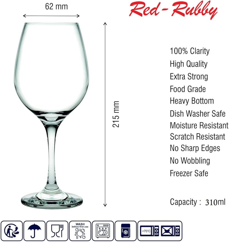 Red-Rubby Style Crystal Clear 310 ml Red Wine and White Wine Glasses Perfect for Parties, Gifts,Housewarming,Weddings,Aniversary Set of 2 - Image 4