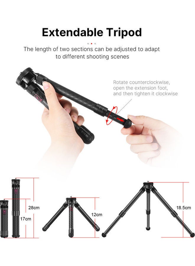 NIBEMINENT Extendable Carbon Fiber Table Tripod Black  - Image 4