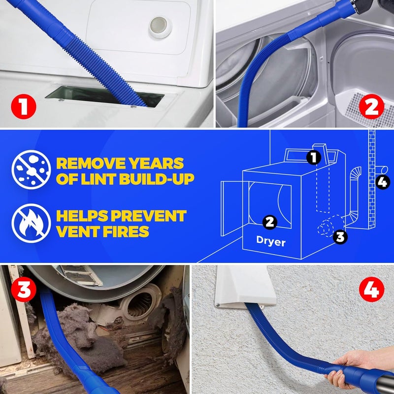 Holikme 2 Pieces Dryer Vent Cleaner Kit, Dryer Lint Vacuum Attachment and Flexible Dryer Lint Brush, Dryer Vent Vacuum Hose Attachment,Dark Blue - Image 5