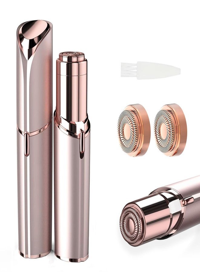 tuokiy Women Facial Hair Removal Device Battery Operated with 2 Replacement Heads,Ladies Face Shaver for Peach Fuzz Upper Lip,Chin, Facial Hair Removal for Women, Rose Gold(2 PCS Heads) - Image 1