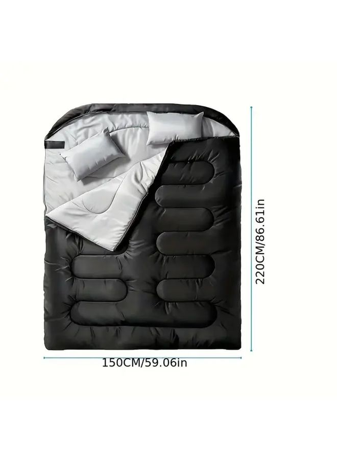 Double Person Portable Sleeping Bag With Pillow Army Green Envelope Style Thickened Comfortable Soft Breathable For Autumn Winter Office Car Naps Outdoor Camping Travel - Image 5