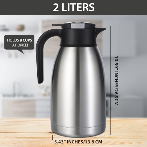 Heritage66 2L Thermal Coffee Carafe with Cleaning Brush – Triple-Wall Vacuum Insulated Stainless Steel Dispenser, 12h Hot / 24h Cold, Wide-Mouth Coffee & Tea Server - Image 4