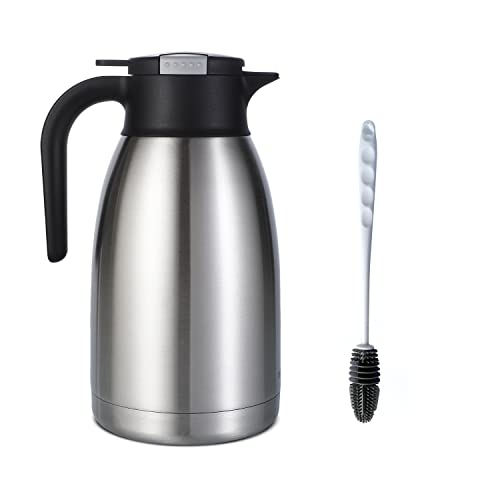 Heritage66 2L Thermal Coffee Carafe with Cleaning Brush – Triple-Wall Vacuum Insulated Stainless Steel Dispenser, 12h Hot / 24h Cold, Wide-Mouth Coffee & Tea Server - Image 1