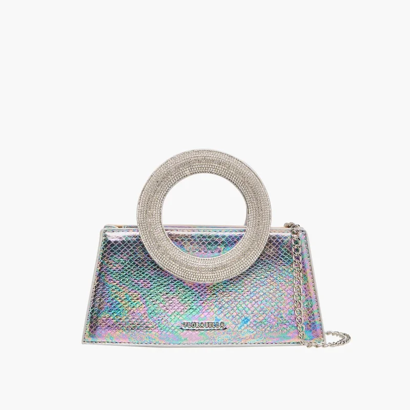 Flora Bella By Shoexpress Women's Textured Crossbody Bag with Detachable Chain Strap and Flap Closure