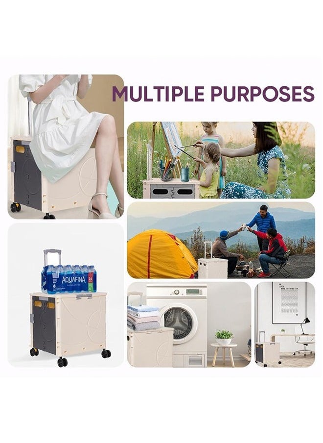 RollsTimi  Folding Rolling Utility Cart with Wheels, Noiseless & Wear-Resistant Shopping Trolley, Telescopic Handle for Office, Travel, Picnic, Grocery  - Image 3