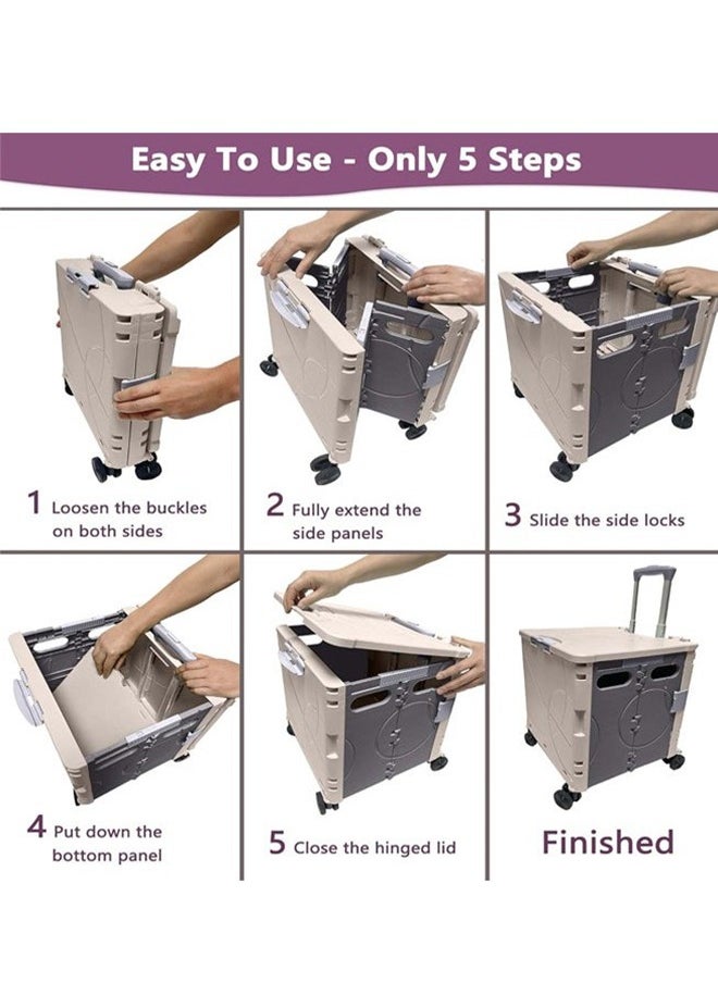 RollsTimi  Folding Rolling Utility Cart with Wheels, Noiseless & Wear-Resistant Shopping Trolley, Telescopic Handle for Office, Travel, Picnic, Grocery  - Image 5