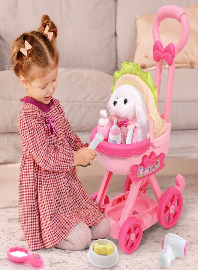 Golray Dog Toys for Kids Girls, Stroller & Electronic Interactive Stuffed Dog Plush Can Walk Bark, 10 Pcs Toddler Girl Toy Dog Puppy Pet Care Pretend Play Set, Birthday Gifts for Little Girl 3 4 5 6 7 - Image 2