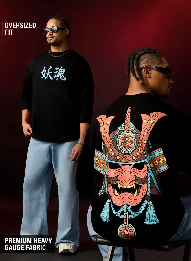 Men Black Oversized Graphic Long Sleeve T-Shirt