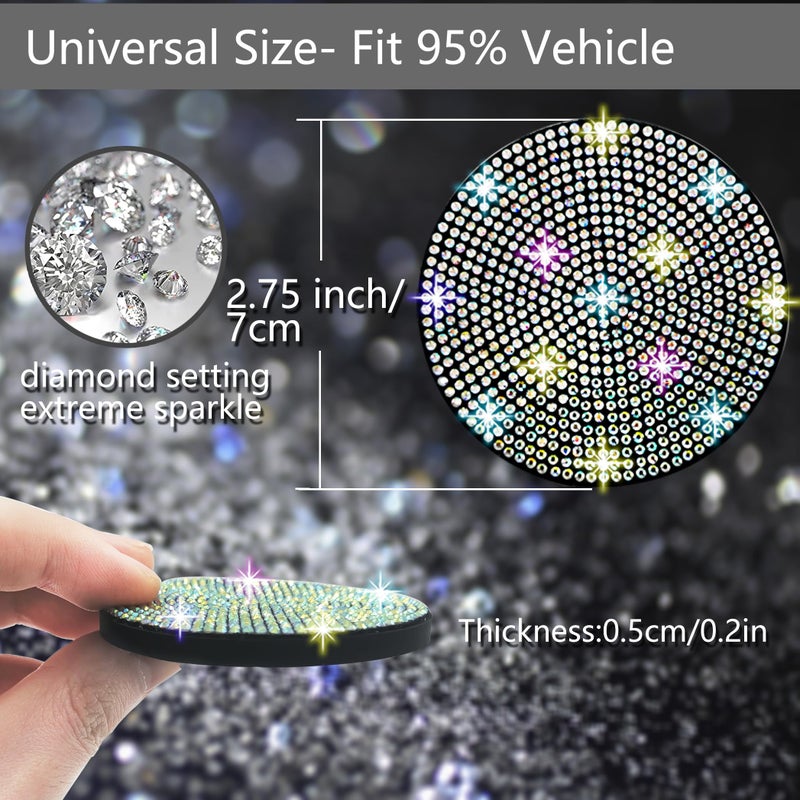 NBTEPEM 2pcs Bling Car Cup Holder Coaster, 2.75 inch Anti-Slip Shockproof Universal Fashion Car Coasters Insert Bling Crystal Rhinestone Automotive Interior Accessories for Women (2 pcs, Multicolor) - Image 2
