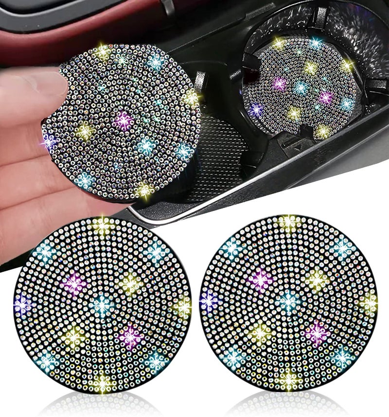 NBTEPEM 2pcs Bling Car Cup Holder Coaster, 2.75 inch Anti-Slip Shockproof Universal Fashion Car Coasters Insert Bling Crystal Rhinestone Automotive Interior Accessories for Women (2 pcs, Multicolor) - Image 1