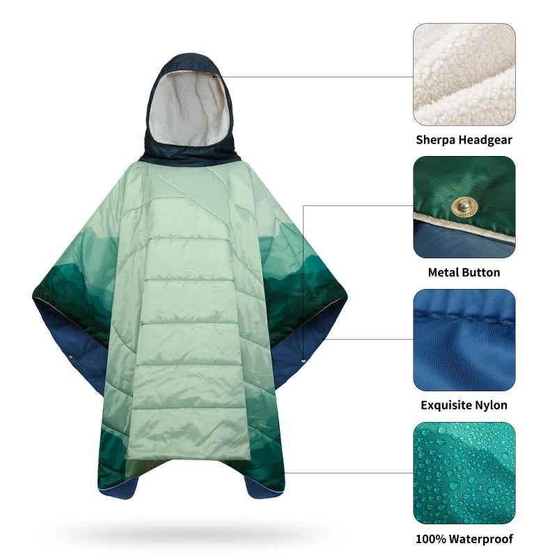 hotkoko Camping Blanket, Poncho Wearable Hoodie Blankets Outdoor Waterproof Windproof Warm Durable & Portable for Stadium, Concerts, Car,Travel, Beach, Picnic, Grass,75 * 52 inch - Image 4