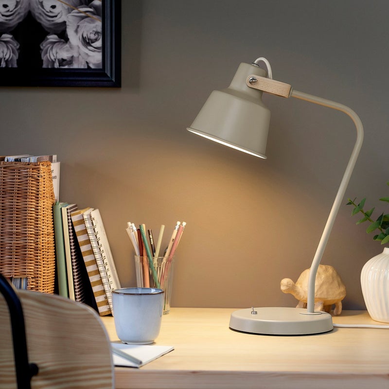 Baitique Desk Lamp with Metal Shade and Ash Handle, Beige, 49 cm - Image 2