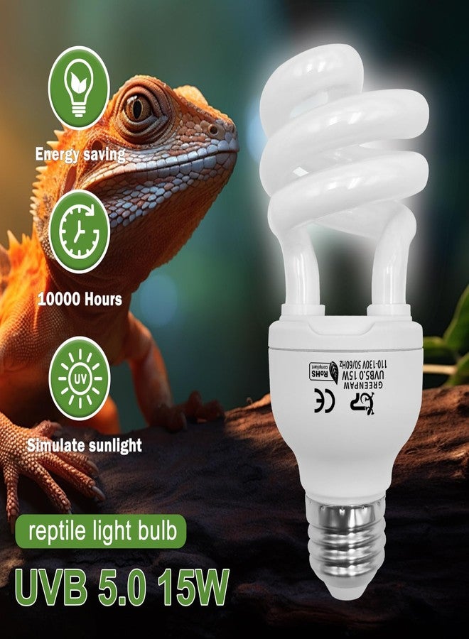GREENPAW UVB Reptile Light, 5.0 15W UVA UVB Light for Reptiles, Spiral Compact Fluorescent UVB Bulb for Chameleons Tortoise Iguanas and Snakes - Image 2