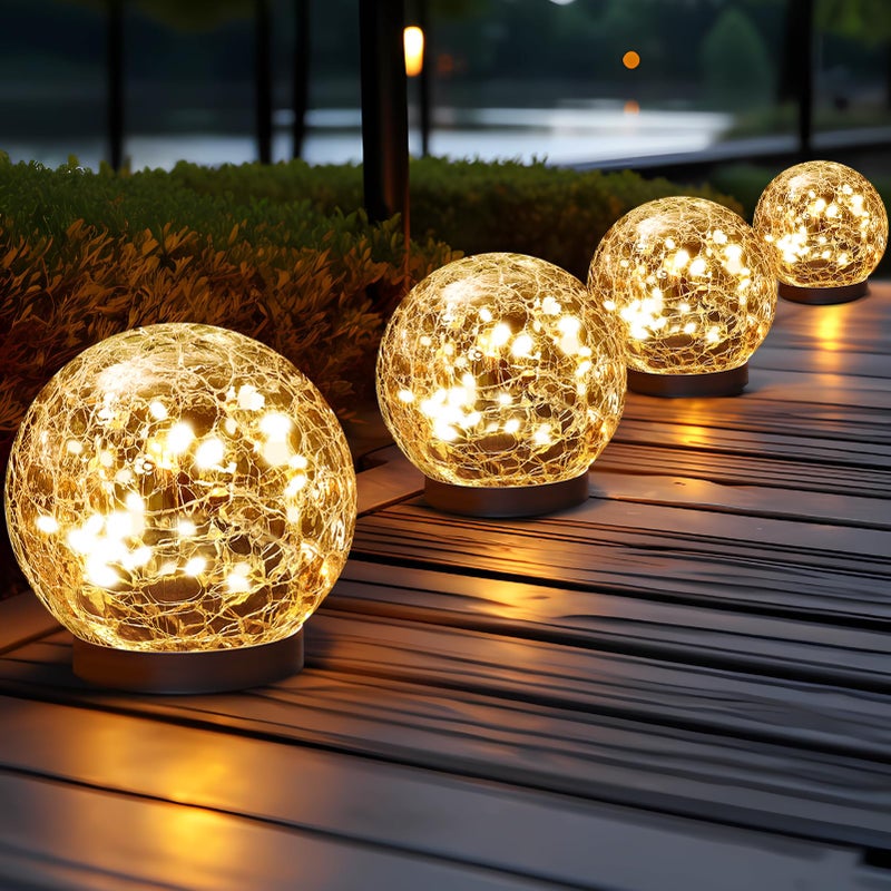 JKIMK Solar Globe Lights Outdoor Waterproof - Cracked Glass Ball Lights for Garden, Patio, Yard, Lawn and Backyard Decor - Solar Orbs for Outside Decorations - Image 1