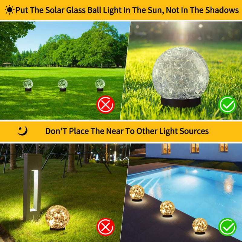 JKIMK Solar Globe Lights Outdoor Waterproof - Cracked Glass Ball Lights for Garden, Patio, Yard, Lawn and Backyard Decor - Solar Orbs for Outside Decorations - Image 2