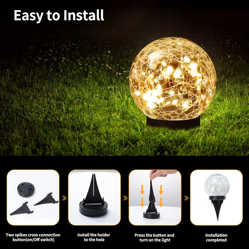 JKIMK Solar Globe Lights Outdoor Waterproof - Cracked Glass Ball Lights for Garden, Patio, Yard, Lawn and Backyard Decor - Solar Orbs for Outside Decorations - Image 4