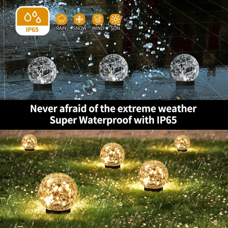 JKIMK Solar Globe Lights Outdoor Waterproof - Cracked Glass Ball Lights for Garden, Patio, Yard, Lawn and Backyard Decor - Solar Orbs for Outside Decorations - Image 3