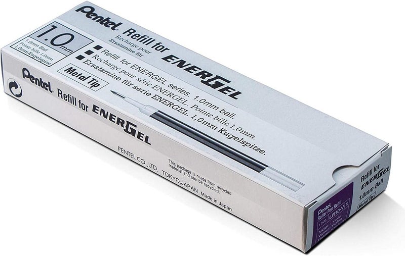 Pentel Refill for EnerGel RTX, EnerGel Deluxe, Metal Tip, Bold Point, Violet Ink, Box of 12 (LR10-V-12) - Image 1
