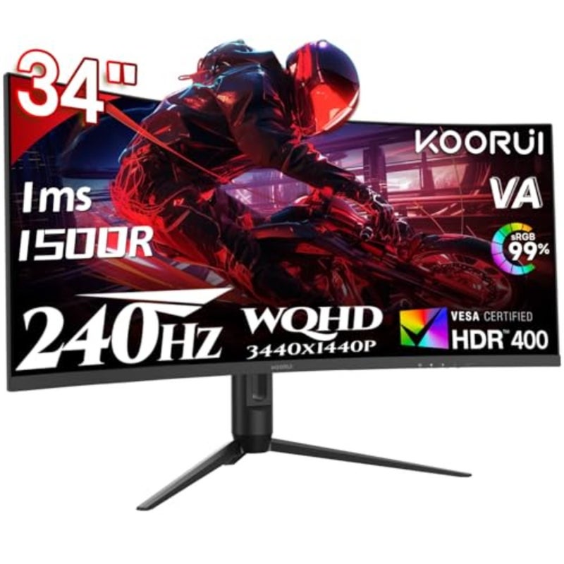 34 inch Gaming Monitor, 2 units, gamers and professionals, curved ultrawide VA panel, ultra-smooth 240Hz refresh rate with 1ms MPRT, black, HDR400 and Adaptive Sync support - Image 1