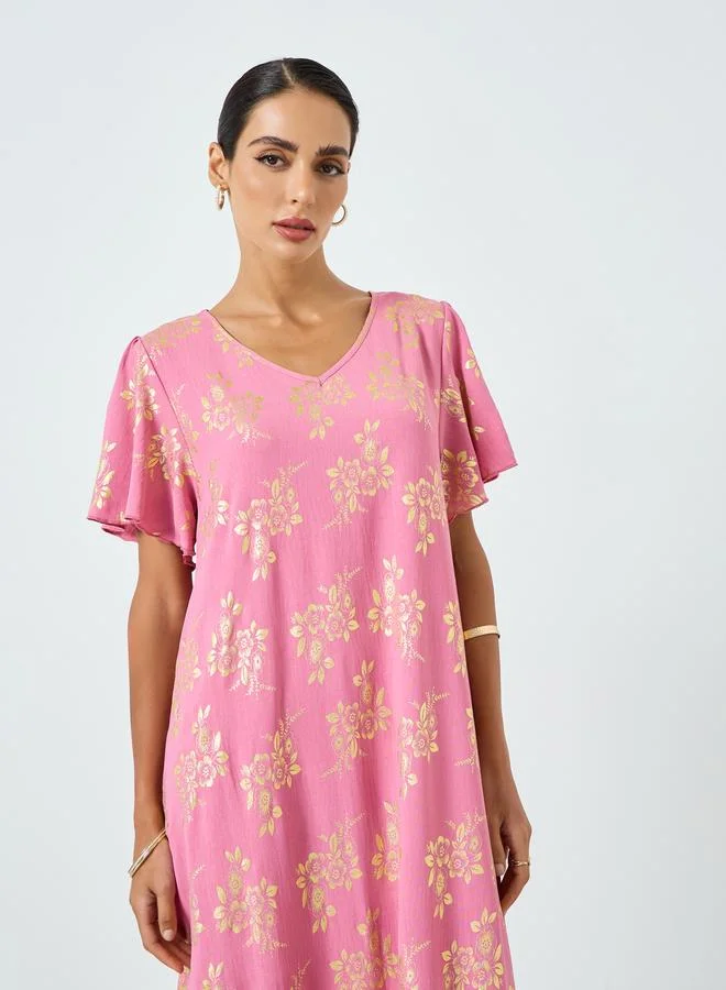 تايك تو جلابية بطبعة زهور وأكمام قصيرة