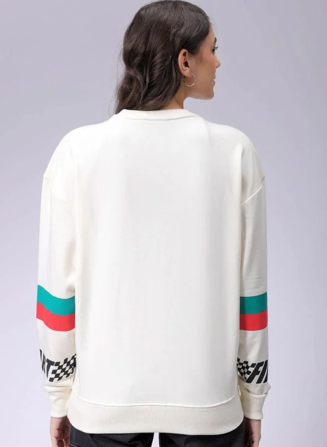 Freehand  Women Boxy Fit Racing Printed Crew Neck Long Sleeve Oversized Sweatshirt  | Best Price UAE