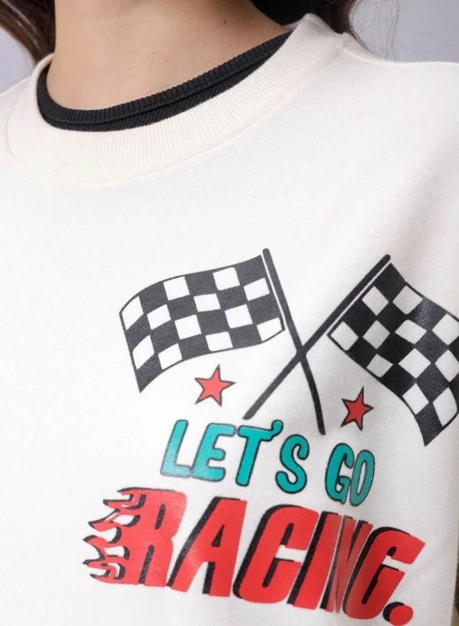 Freehand  Women Boxy Fit Racing Printed Crew Neck Long Sleeve Oversized Sweatshirt  | Best Price UAE