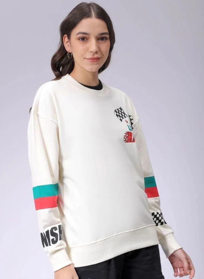 Freehand  Women Boxy Fit Racing Printed Crew Neck Long Sleeve Oversized Sweatshirt  | Best Price UAE