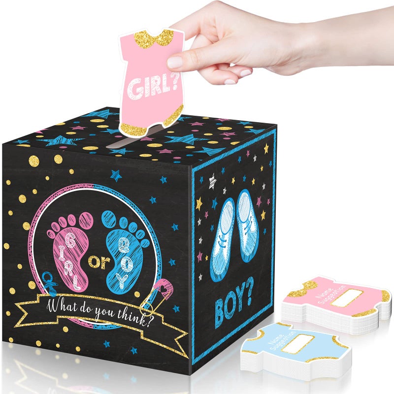 Saintrygo Baby Gender Reveal Voting Box with 50 Pieces Boy or Girl Ballot Cards Baby Shower Decorations Party Invitations and Voting Games Gender Reveal Party SuppliesBlack