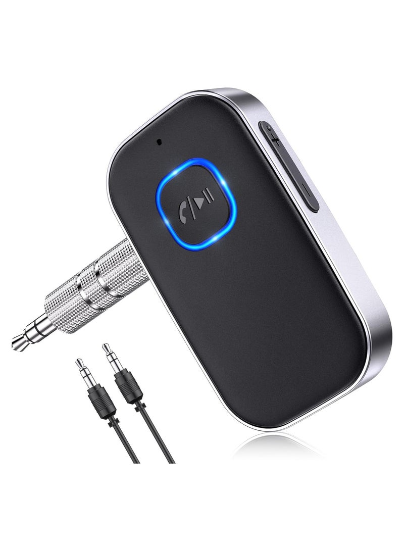 Bluetooth 5.0 Receiver for Car, Noise Cancelling Bluetooth AUX Adapter, Bluetooth Music Receiver for Home Stereo/Wired Headphones/Hands-Free Call,16H Battery Life-Black+Silver - Image 1